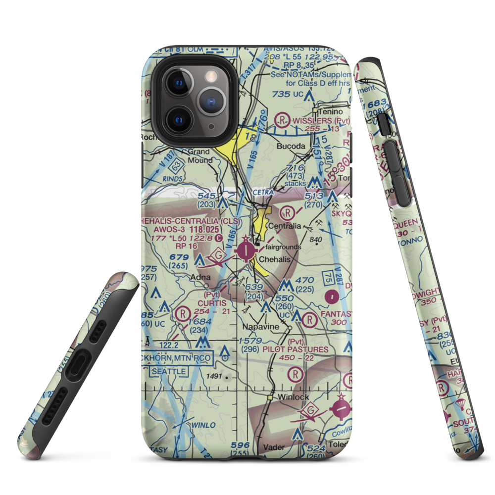 Chehalis Centralia Airport (CLS) VFR Sectional  Tough iPhone Case iPhone 11 Pro Max model shown