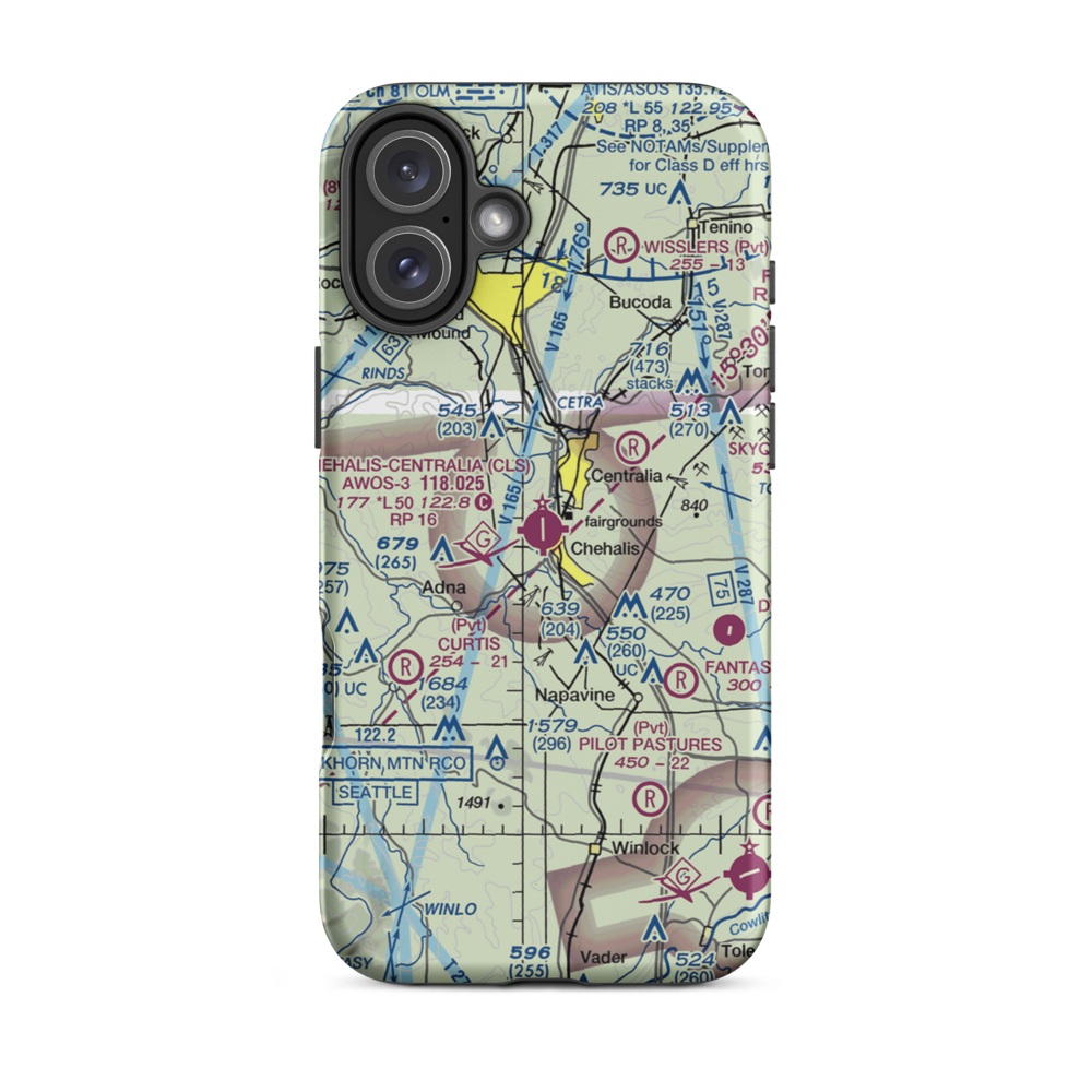 Chehalis Centralia Airport (CLS) VFR Sectional  Tough iPhone Case iPhone 16 Plus model shown
