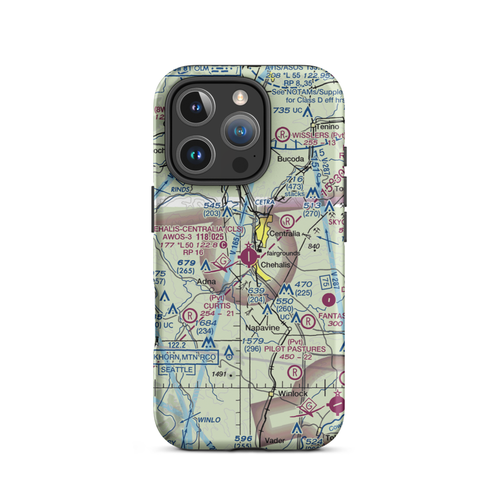 Chehalis Centralia Airport (CLS) VFR Sectional  Tough iPhone Case iPhone 16 Pro model shown