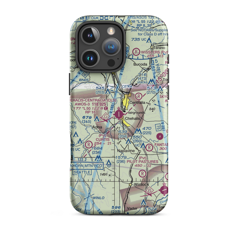 Chehalis Centralia Airport (CLS) VFR Sectional  Tough iPhone Case iPhone 16 Pro Max model shown