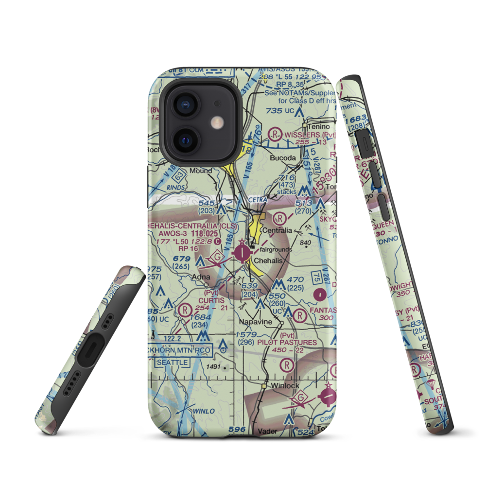 Chehalis Centralia Airport (CLS) VFR Sectional  Tough iPhone Case iPhone 12 model shown