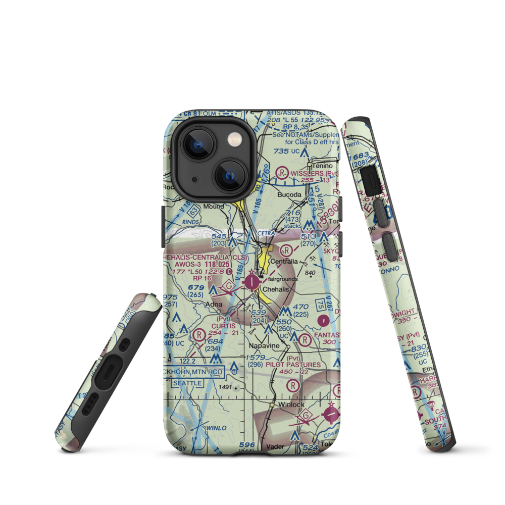 Chehalis Centralia Airport (CLS) VFR Sectional  Tough iPhone Case iPhone 13 mini model shown