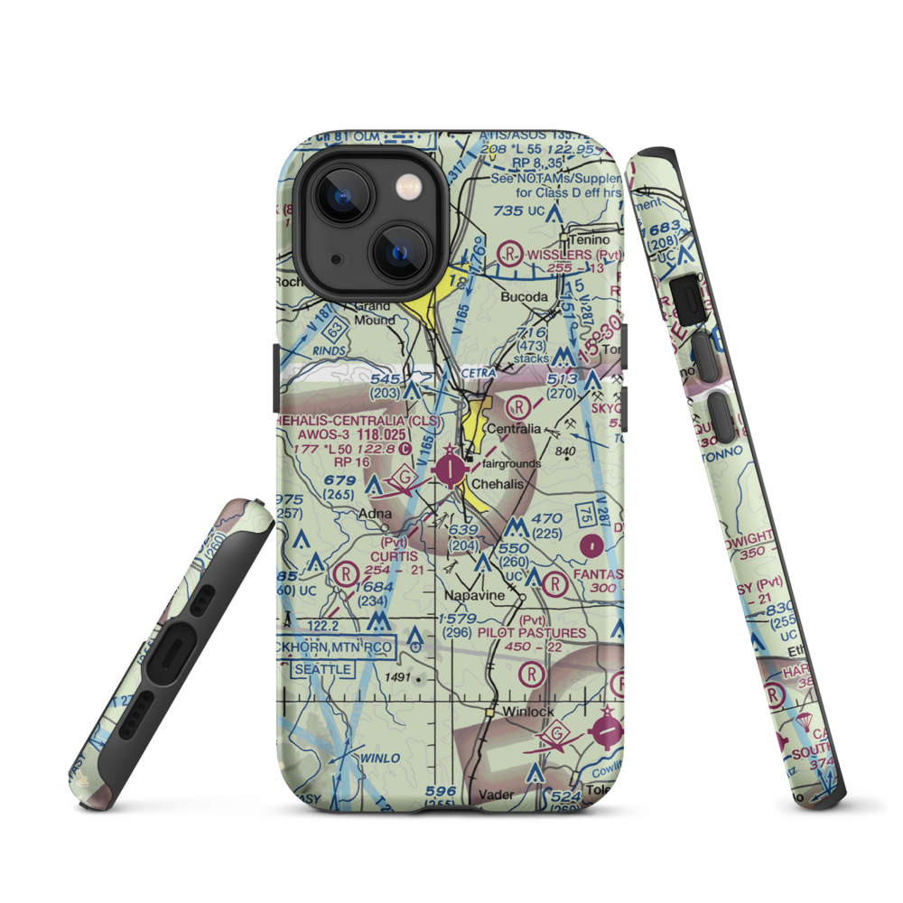 Chehalis Centralia Airport (CLS) VFR Sectional  Tough iPhone Case iPhone 13 model shown