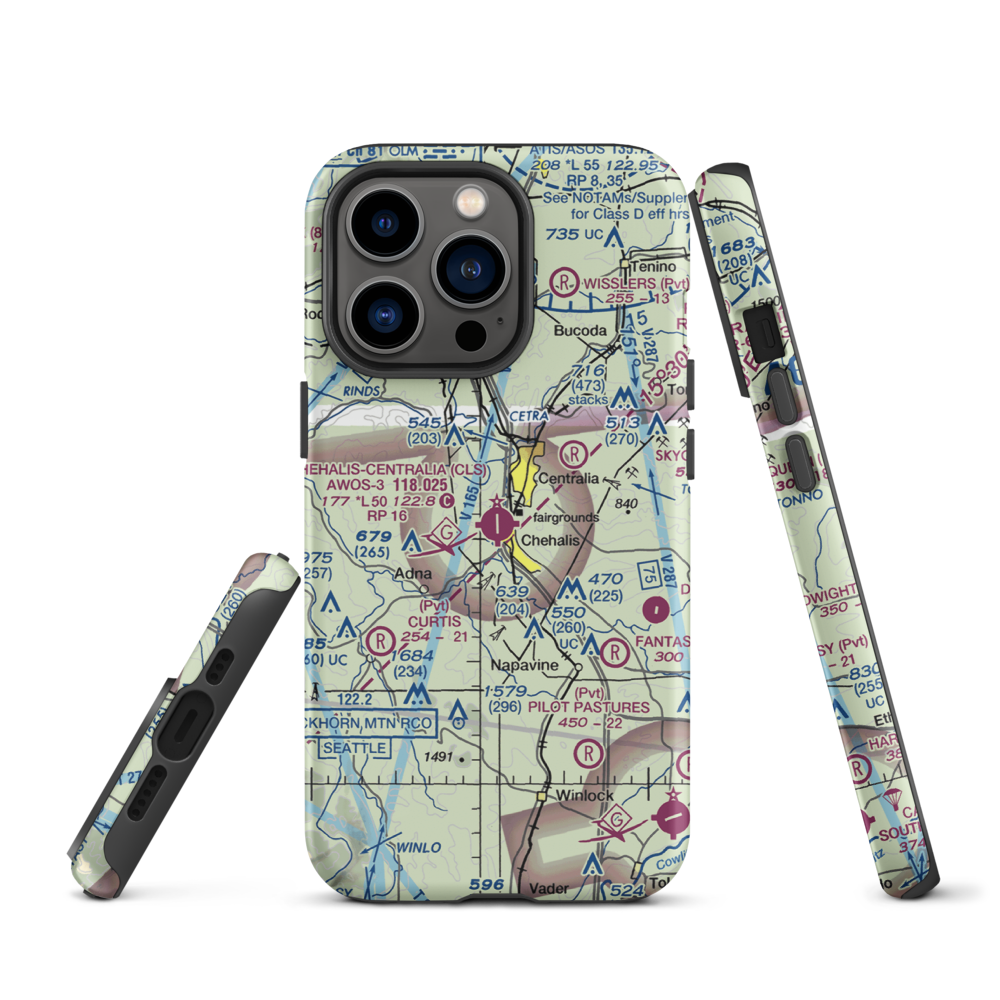 Chehalis Centralia Airport (CLS) VFR Sectional  Tough iPhone Case iPhone 13 Pro model shown