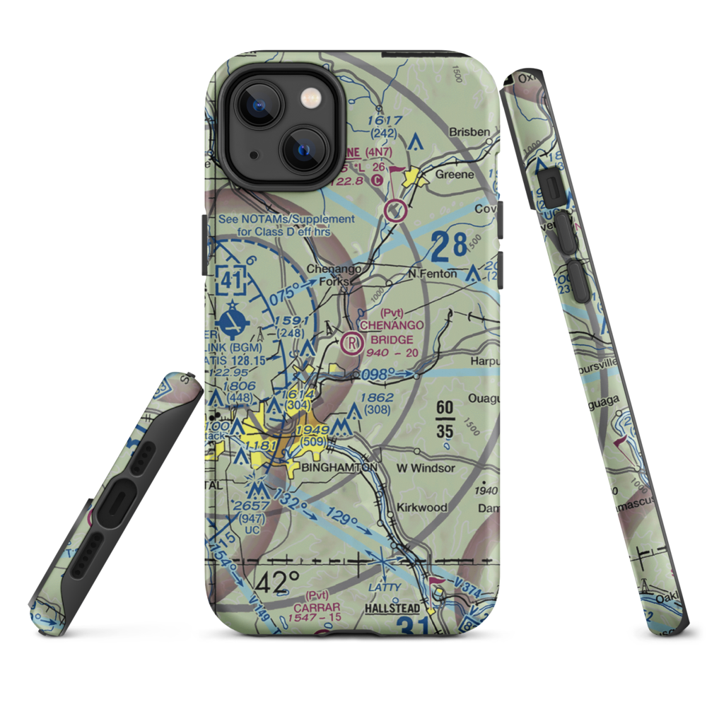 Chenango Bridge Airport (1NK8) VFR Sectional  Tough iPhone Case iPhone 14 Plus model shown