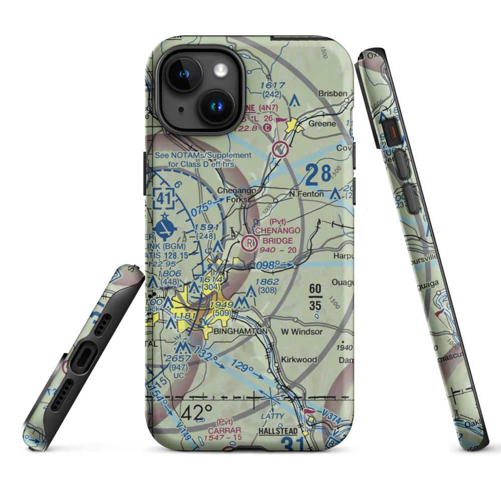Chenango Bridge Airport (1NK8) VFR Sectional  Tough iPhone Case iPhone 15 Plus model shown