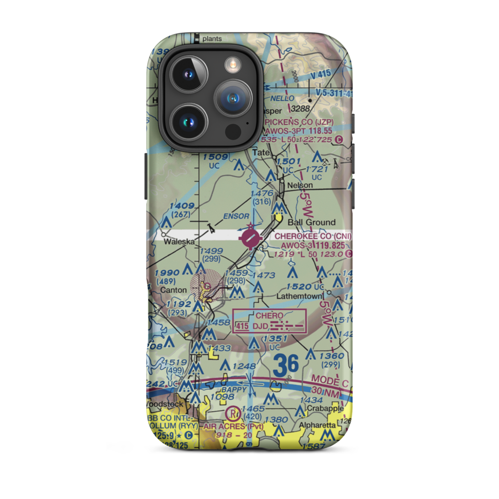 Cherokee County Airport (CNI) VFR Sectional  Tough iPhone Case iPhone 16 Pro Max model shown