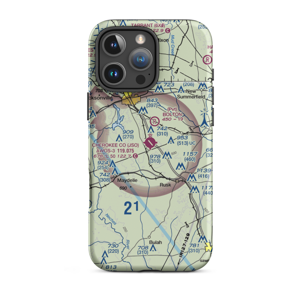 Cherokee County Airport (JSO) VFR Sectional  Tough iPhone Case iPhone 16 Pro Max model shown