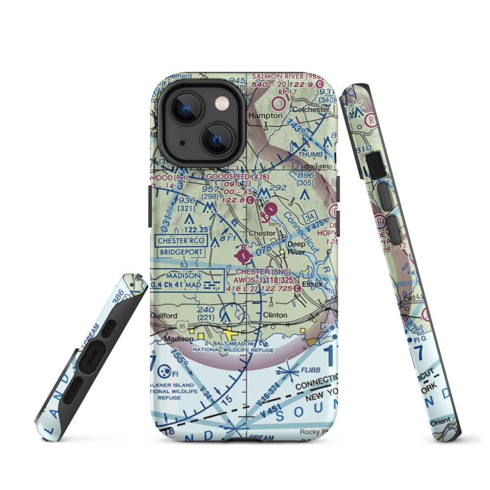 Chester Airport (SNC) VFR Sectional  Tough iPhone Case iPhone 14 model shown