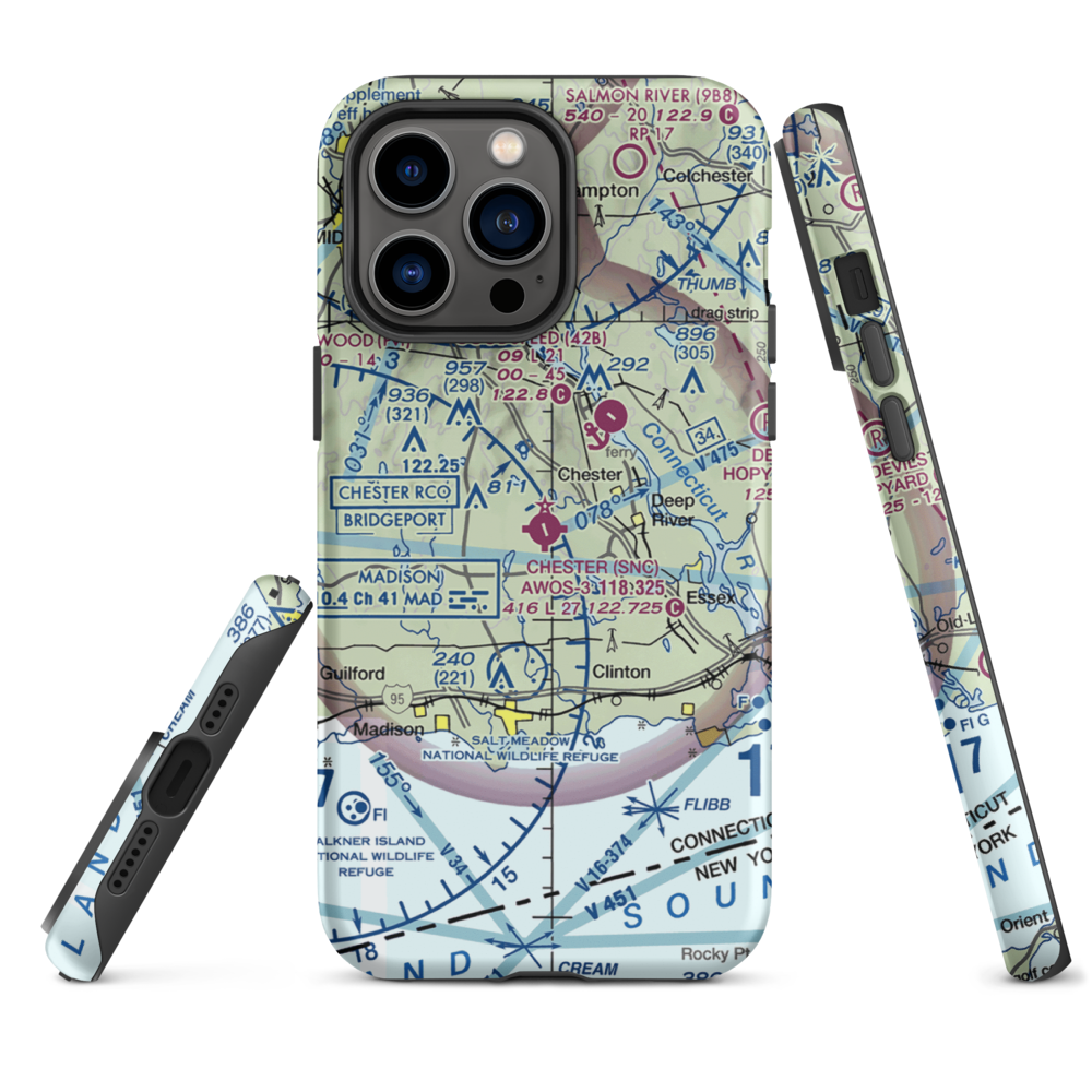 Chester Airport (SNC) VFR Sectional  Tough iPhone Case iPhone 14 Pro Max model shown