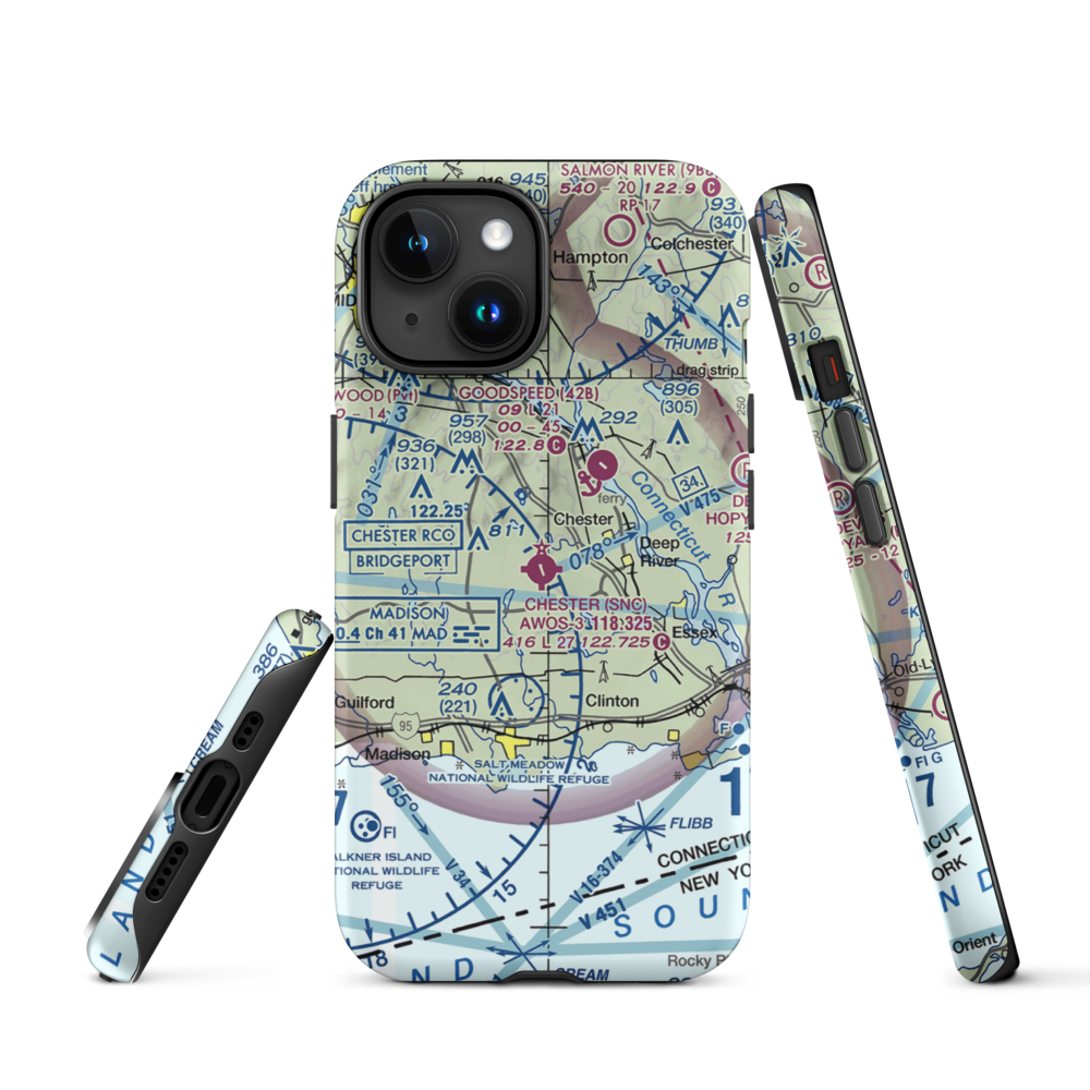 Chester Airport (SNC) VFR Sectional  Tough iPhone Case iPhone 15 model shown