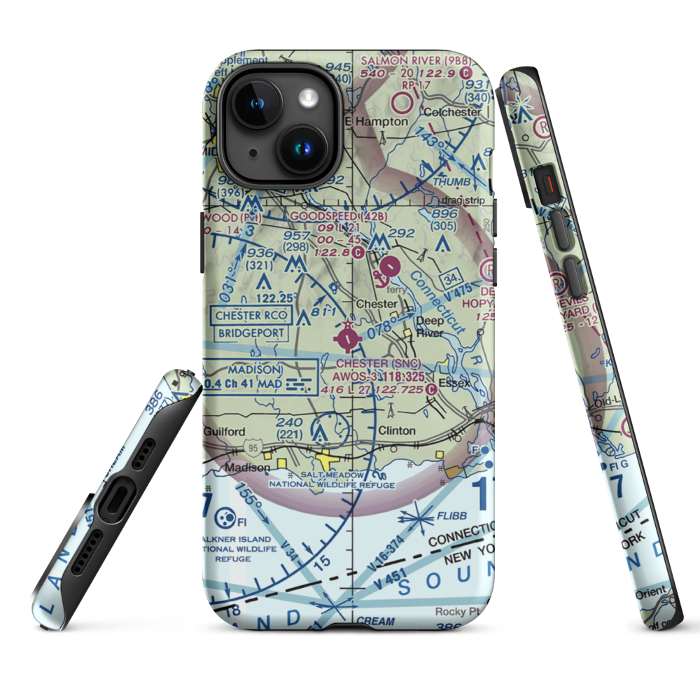 Chester Airport (SNC) VFR Sectional  Tough iPhone Case iPhone 15 Plus model shown