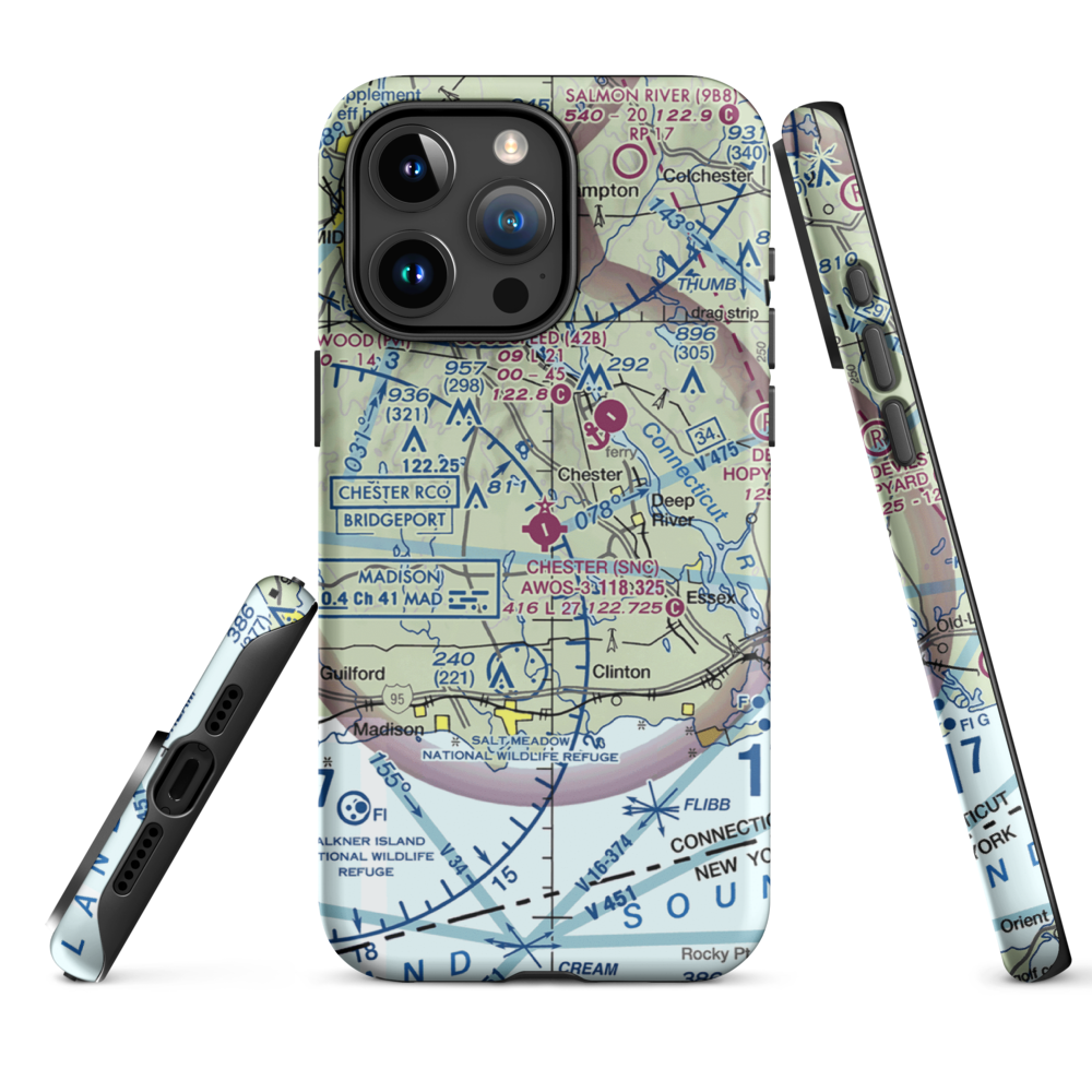 Chester Airport (SNC) VFR Sectional  Tough iPhone Case iPhone 15 Pro Max model shown