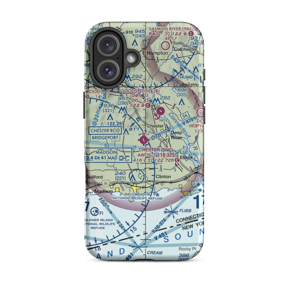Chester Airport (SNC) VFR Sectional  Tough iPhone Case iPhone 16 Plus model shown