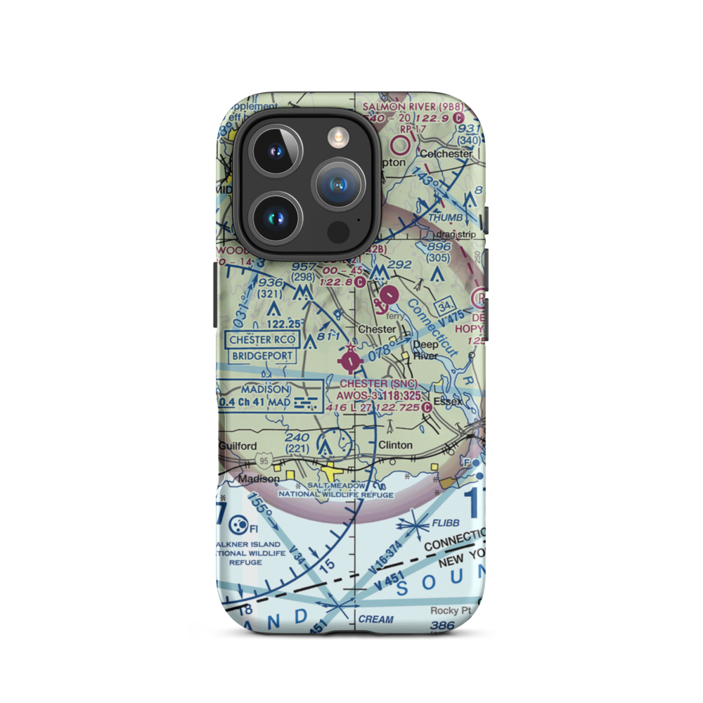 Chester Airport (SNC) VFR Sectional  Tough iPhone Case iPhone 16 Pro model shown