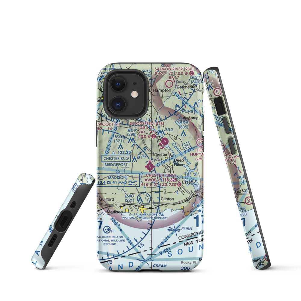 Chester Airport (SNC) VFR Sectional  Tough iPhone Case iPhone 12 mini model shown