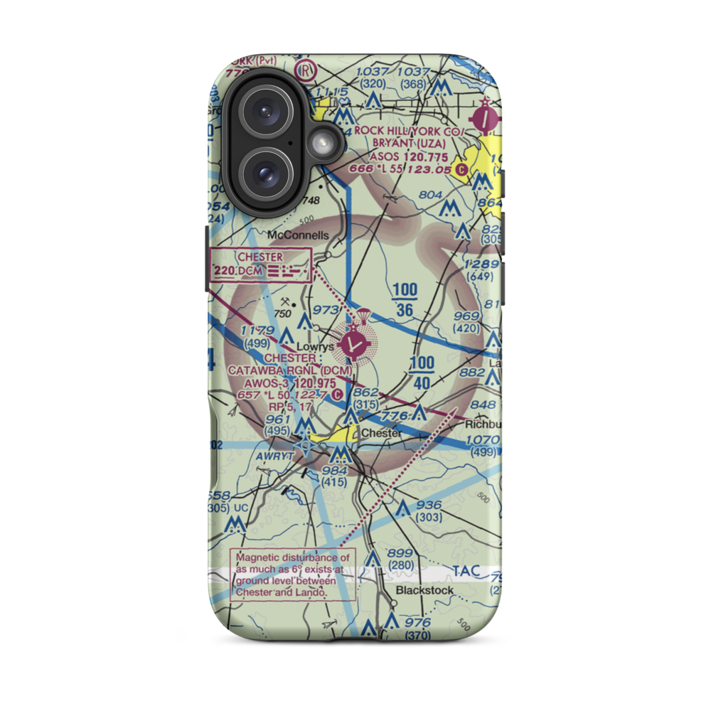 Chester Catawba Regional Airport (DCM) VFR Sectional  Tough iPhone Case iPhone 16 Plus model shown
