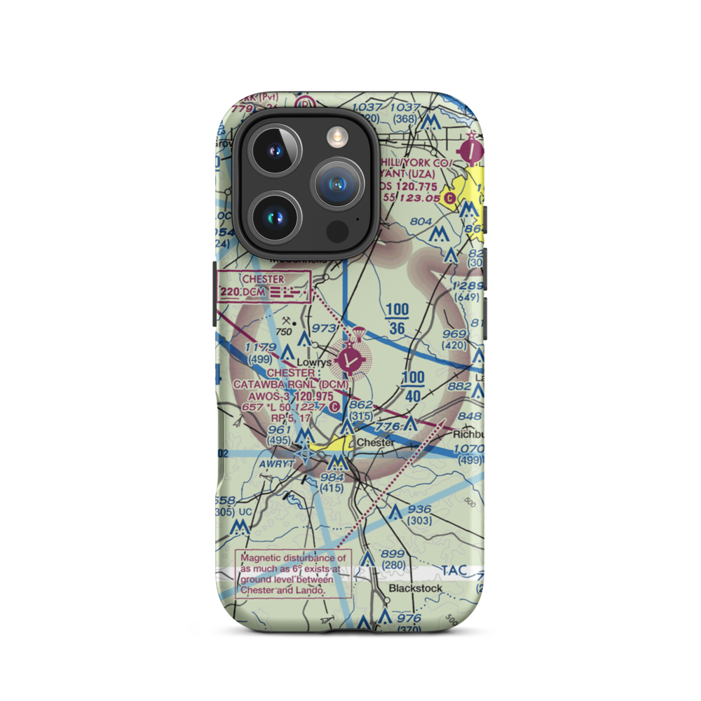 Chester Catawba Regional Airport (DCM) VFR Sectional  Tough iPhone Case iPhone 16 Pro model shown