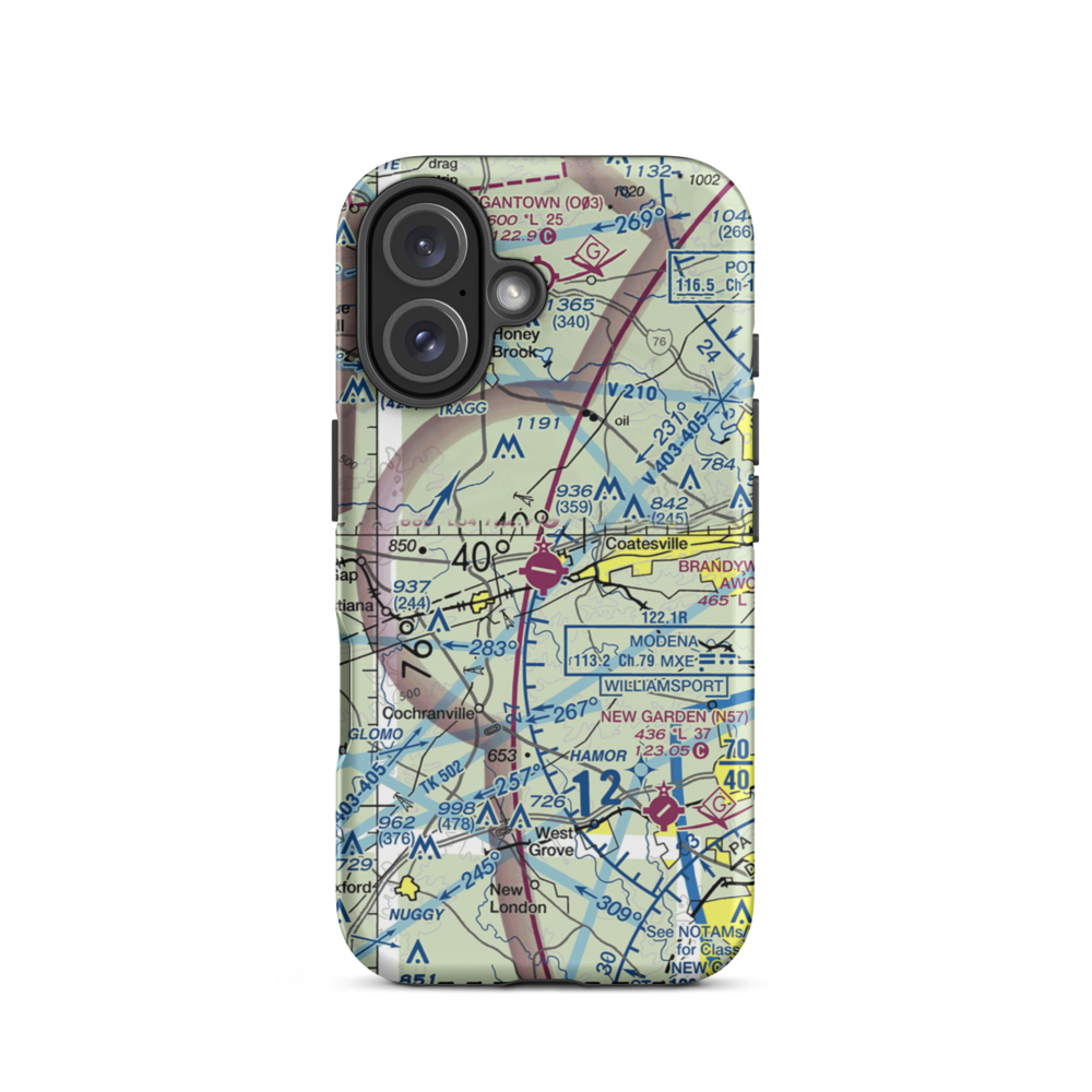Chester County G O Carlson Airport (MQS) VFR Sectional  Tough iPhone Case iPhone 16 model shown