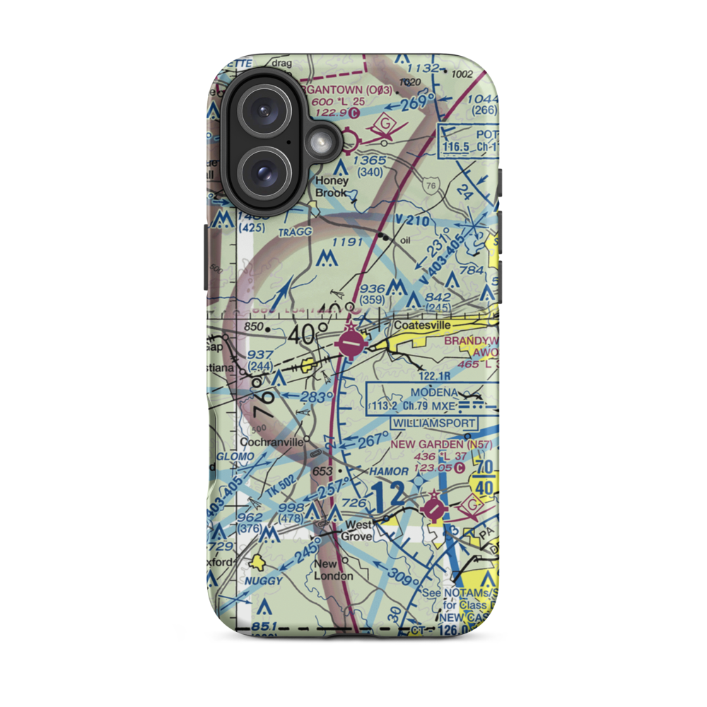 Chester County G O Carlson Airport (MQS) VFR Sectional  Tough iPhone Case iPhone 16 Plus model shown