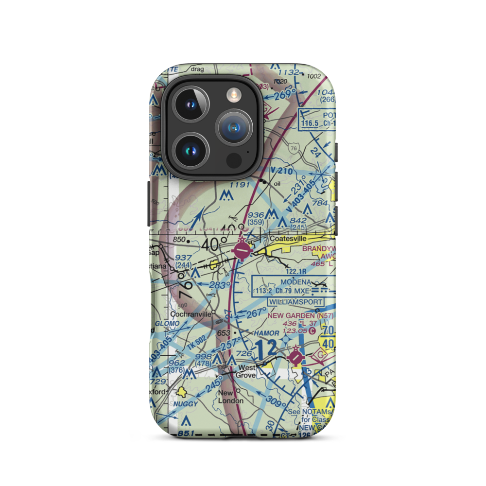 Chester County G O Carlson Airport (MQS) VFR Sectional  Tough iPhone Case iPhone 16 Pro model shown