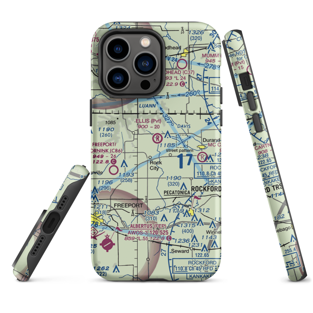 Chester Wyss Airport (LL75) VFR Sectional  Tough iPhone Case iPhone 14 Pro Max model shown
