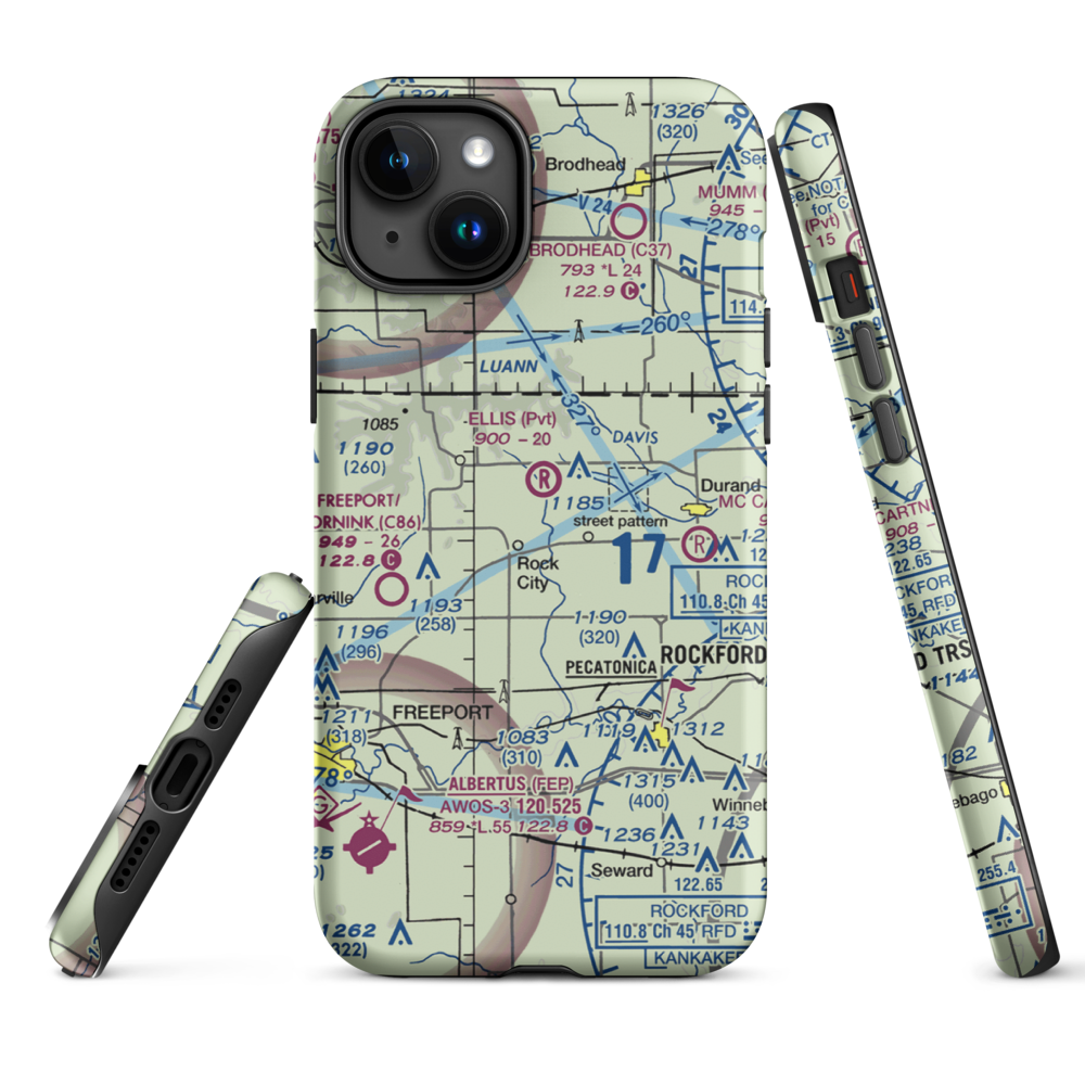 Chester Wyss Airport (LL75) VFR Sectional  Tough iPhone Case iPhone 15 Plus model shown