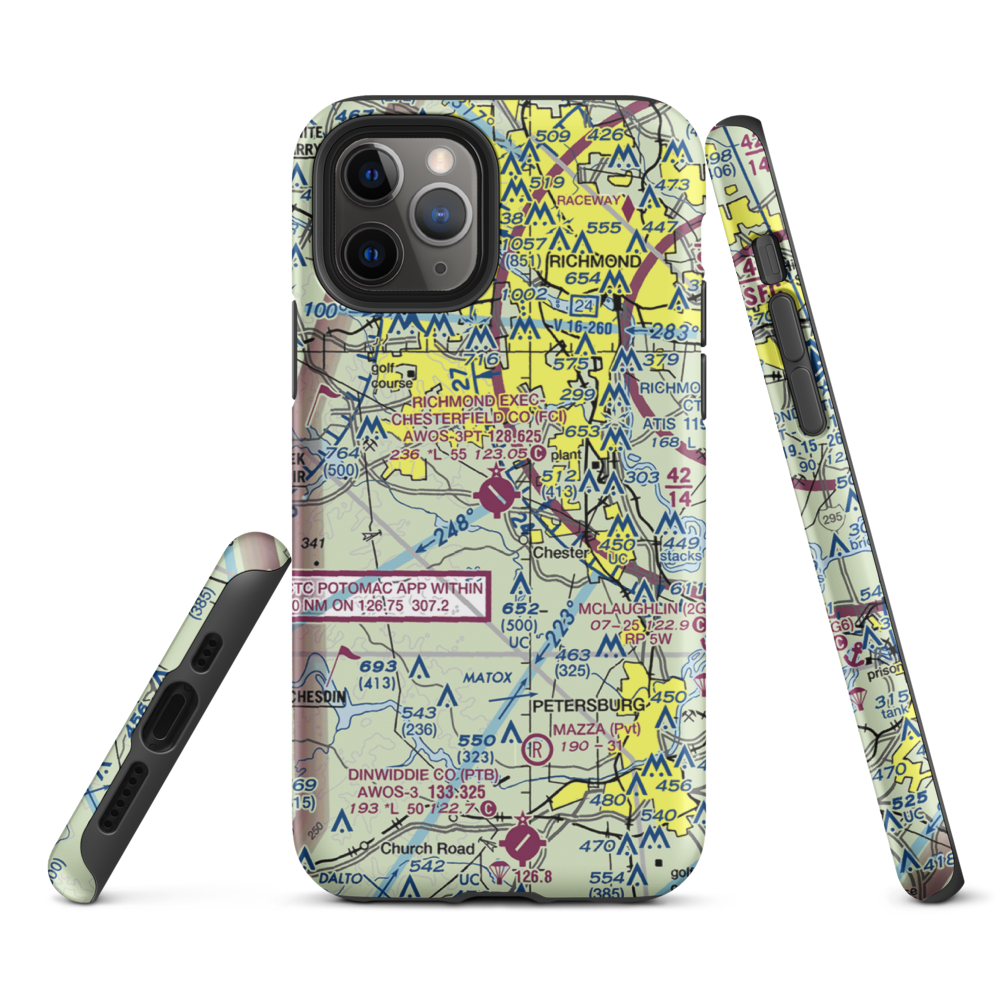 Chesterfield County Airport (FCI) VFR Sectional  Tough iPhone Case iPhone 11 Pro model shown