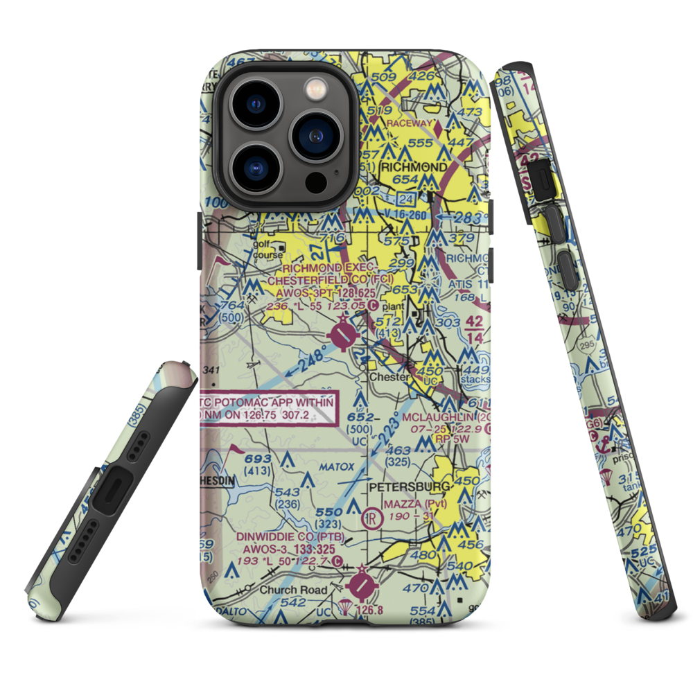 Chesterfield County Airport (FCI) VFR Sectional  Tough iPhone Case iPhone 13 Pro Max model shown