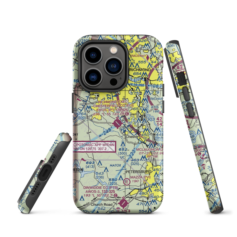 Chesterfield County Airport (FCI) VFR Sectional  Tough iPhone Case iPhone 14 Pro model shown