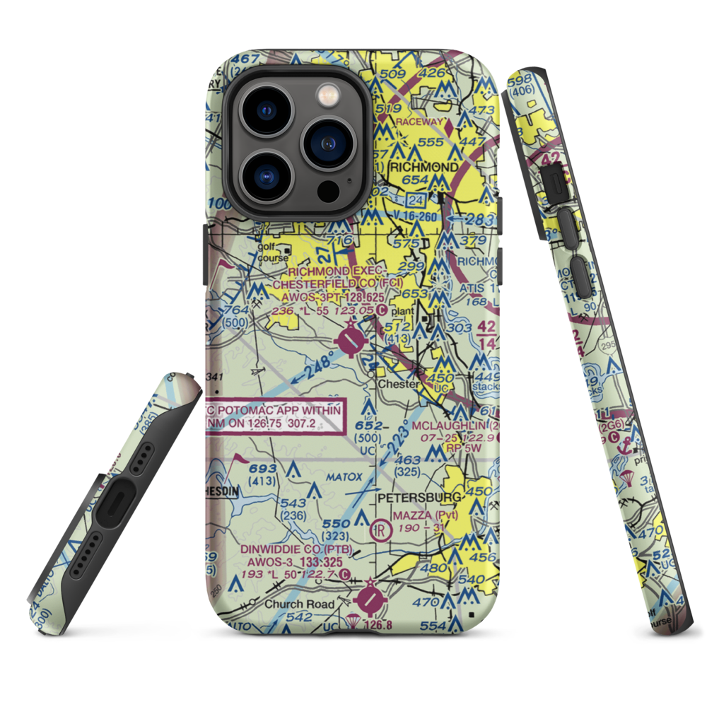 Chesterfield County Airport (FCI) VFR Sectional  Tough iPhone Case iPhone 14 Pro Max model shown