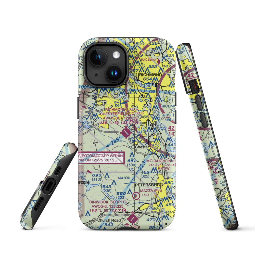 Chesterfield County Airport (FCI) VFR Sectional  Tough iPhone Case iPhone 15 model shown