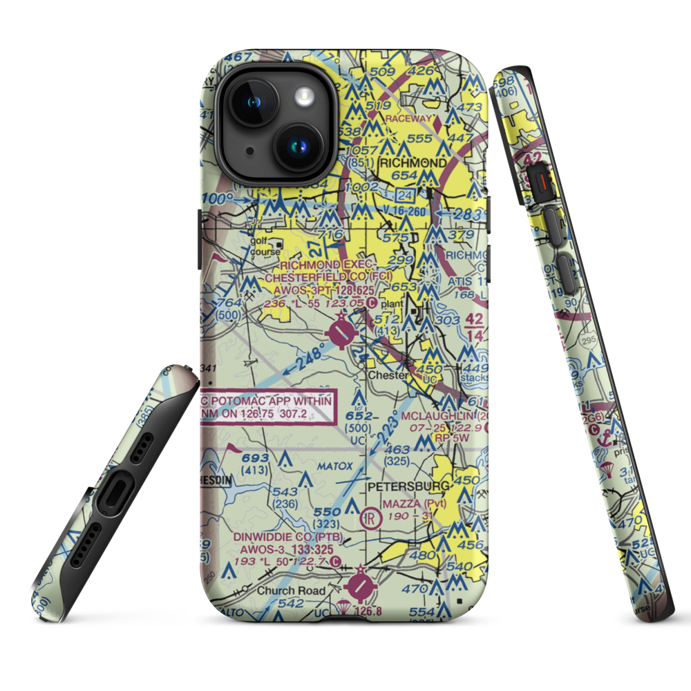 Chesterfield County Airport (FCI) VFR Sectional  Tough iPhone Case iPhone 15 Plus model shown