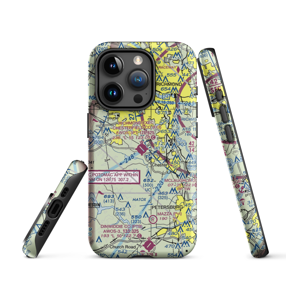 Chesterfield County Airport (FCI) VFR Sectional  Tough iPhone Case iPhone 15 Pro model shown