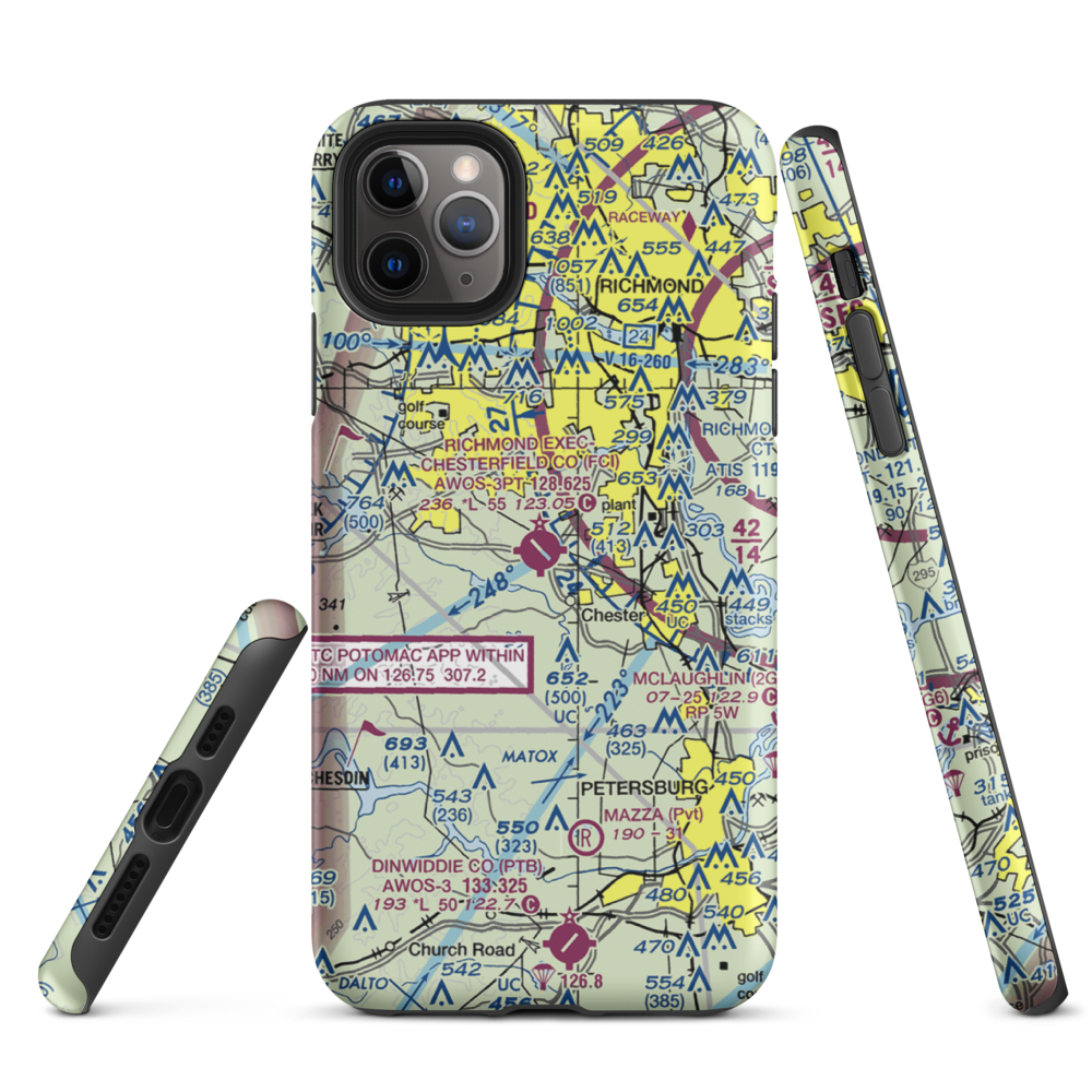 Chesterfield County Airport (FCI) VFR Sectional  Tough iPhone Case iPhone 11 Pro Max model shown