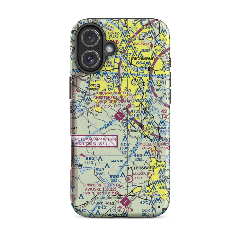 Chesterfield County Airport (FCI) VFR Sectional  Tough iPhone Case iPhone 16 Plus model shown
