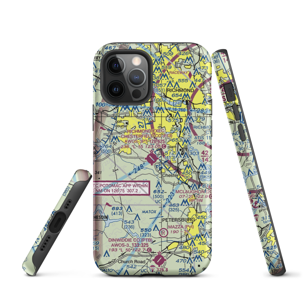 Chesterfield County Airport (FCI) VFR Sectional  Tough iPhone Case iPhone 12 Pro model shown