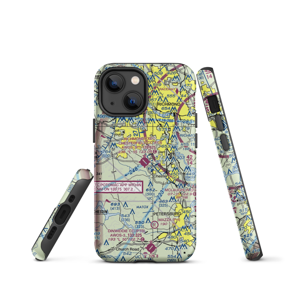 Chesterfield County Airport (FCI) VFR Sectional  Tough iPhone Case iPhone 13 mini model shown