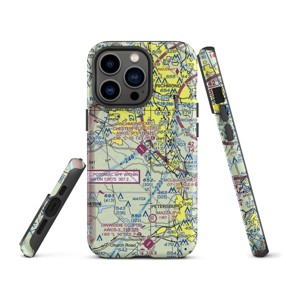 Chesterfield County Airport (FCI) VFR Sectional  Tough iPhone Case iPhone 13 Pro model shown