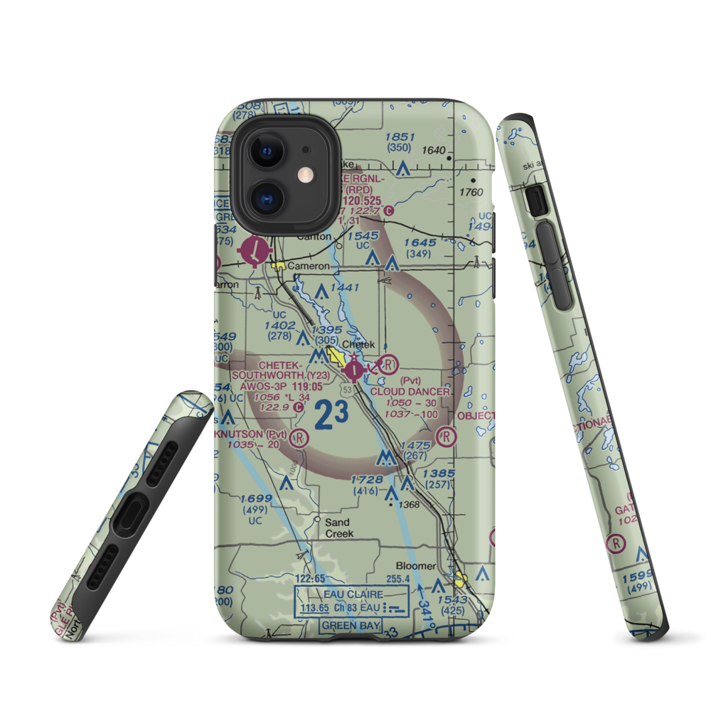 Chetek Municipal Southworth Airport (Y23) VFR Sectional  Tough iPhone Case iPhone 11 model shown