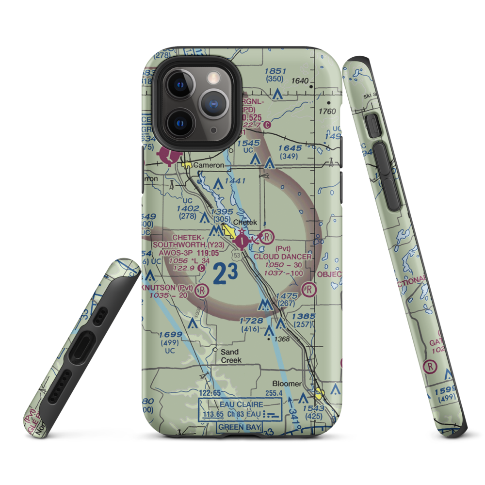 Chetek Municipal Southworth Airport (Y23) VFR Sectional  Tough iPhone Case iPhone 11 Pro model shown