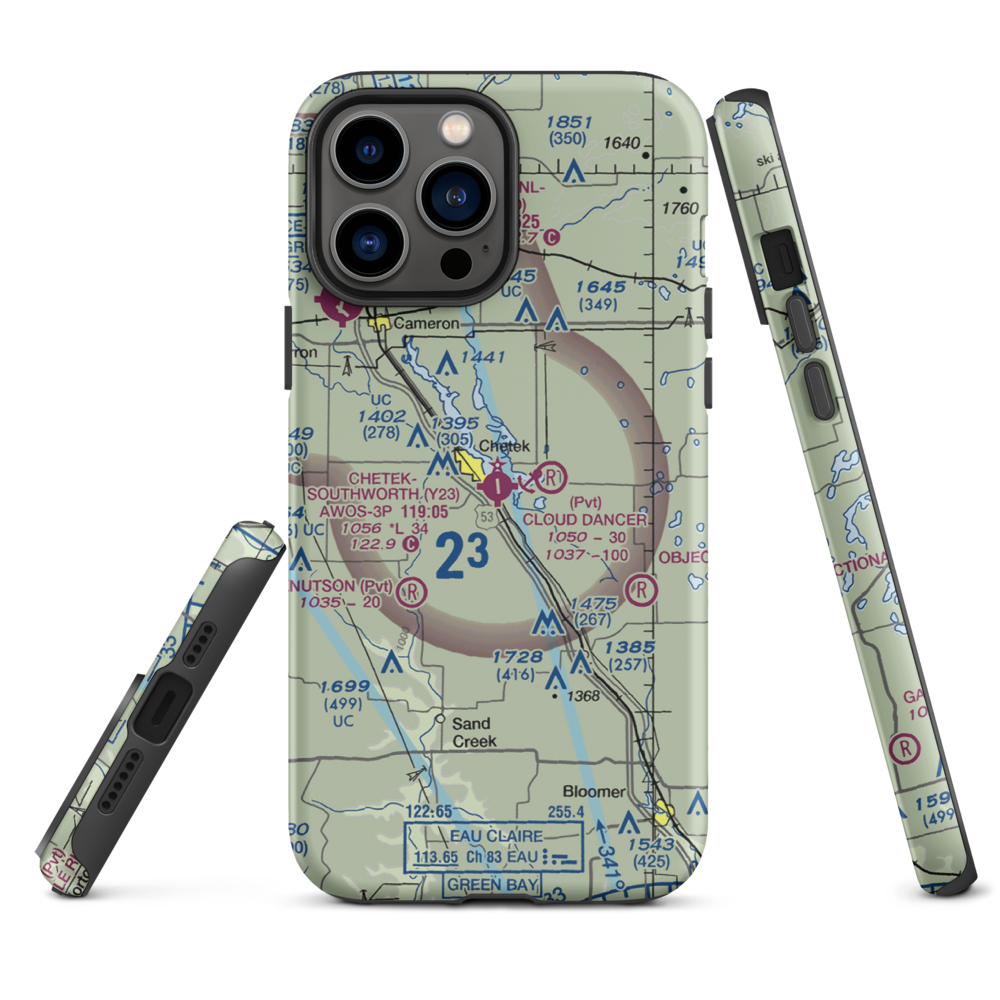 Chetek Municipal Southworth Airport (Y23) VFR Sectional  Tough iPhone Case iPhone 13 Pro Max model shown