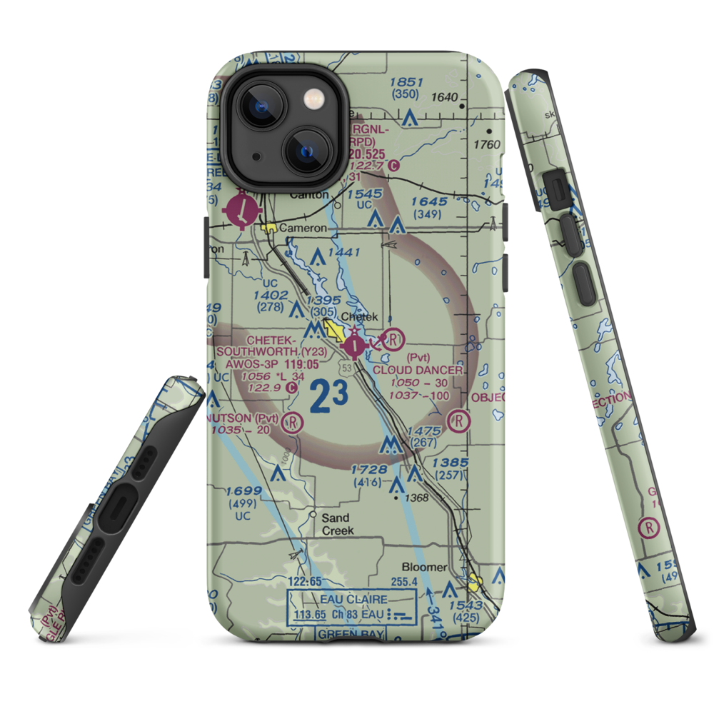Chetek Municipal Southworth Airport (Y23) VFR Sectional  Tough iPhone Case iPhone 14 Plus model shown