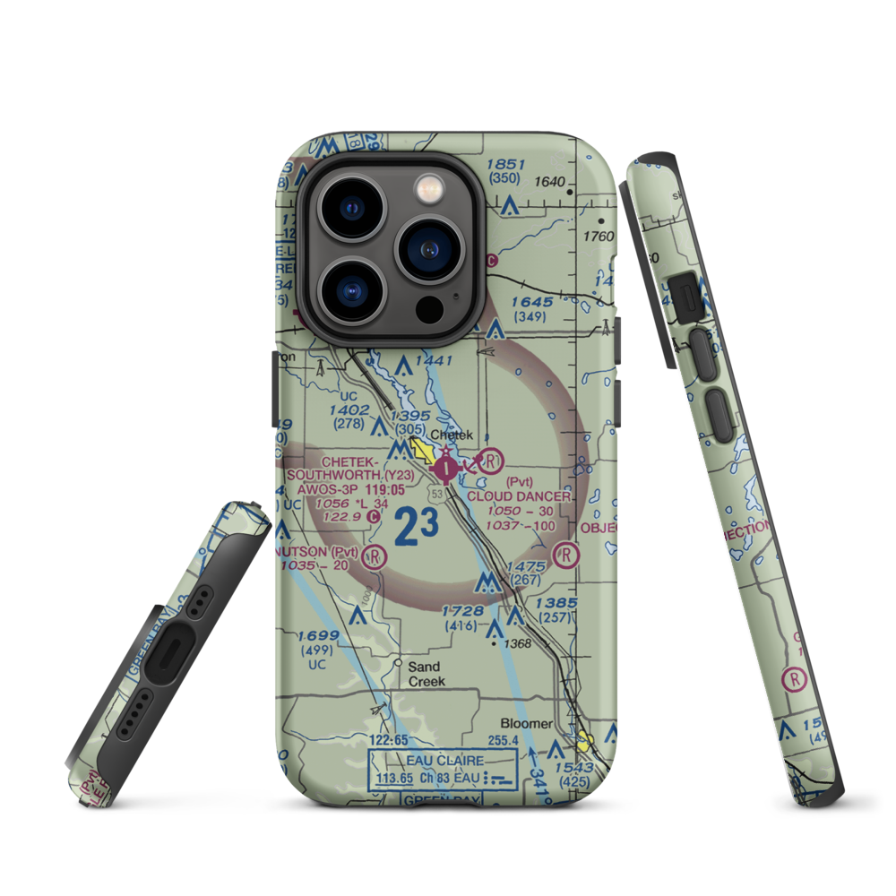 Chetek Municipal Southworth Airport (Y23) VFR Sectional  Tough iPhone Case iPhone 14 Pro model shown