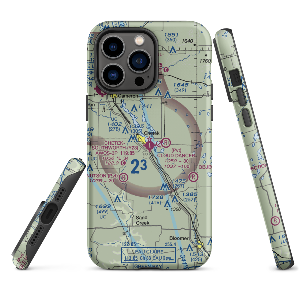 Chetek Municipal Southworth Airport (Y23) VFR Sectional  Tough iPhone Case iPhone 14 Pro Max model shown