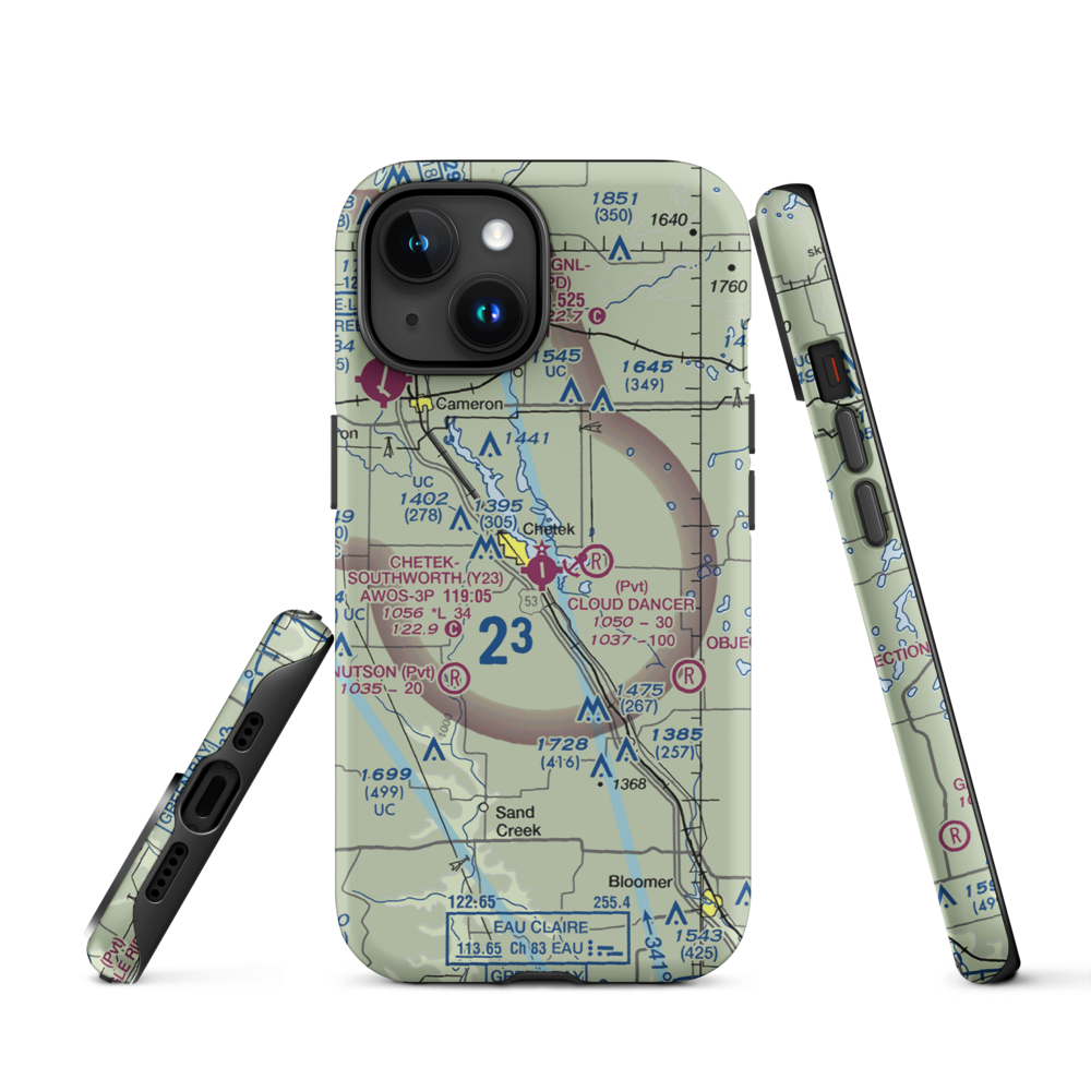 Chetek Municipal Southworth Airport (Y23) VFR Sectional  Tough iPhone Case iPhone 15 model shown