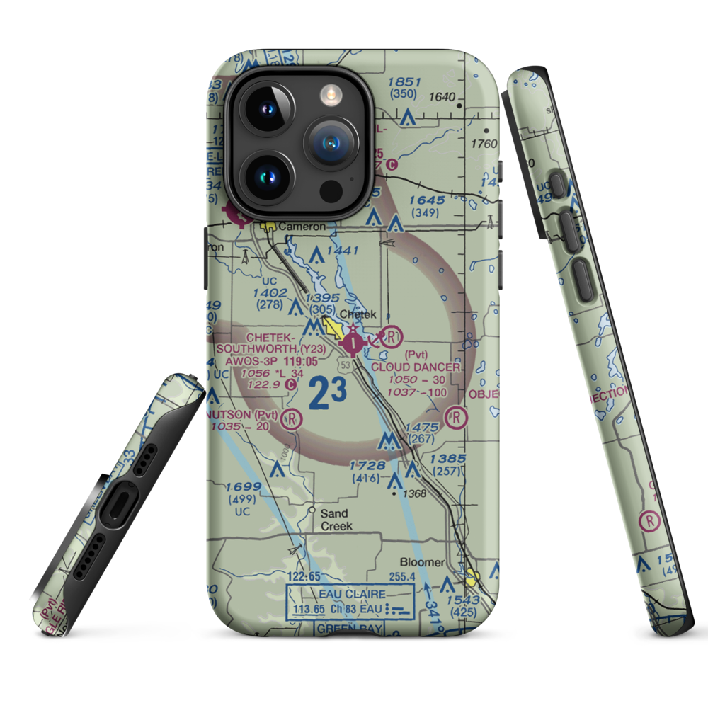 Chetek Municipal Southworth Airport (Y23) VFR Sectional  Tough iPhone Case iPhone 15 Pro Max model shown