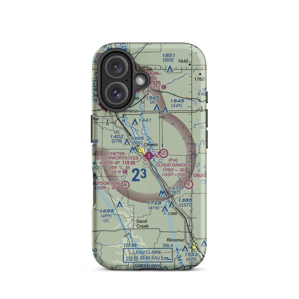 Chetek Municipal Southworth Airport (Y23) VFR Sectional  Tough iPhone Case iPhone 16 model shown