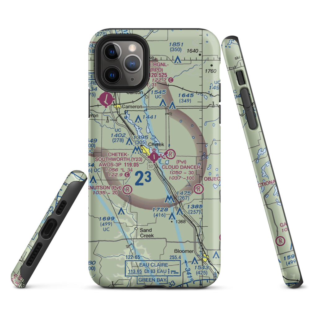 Chetek Municipal Southworth Airport (Y23) VFR Sectional  Tough iPhone Case iPhone 11 Pro Max model shown
