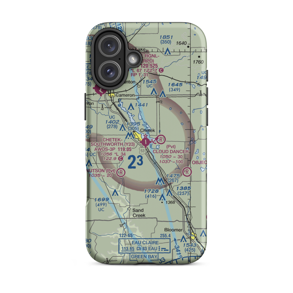 Chetek Municipal Southworth Airport (Y23) VFR Sectional  Tough iPhone Case iPhone 16 Plus model shown